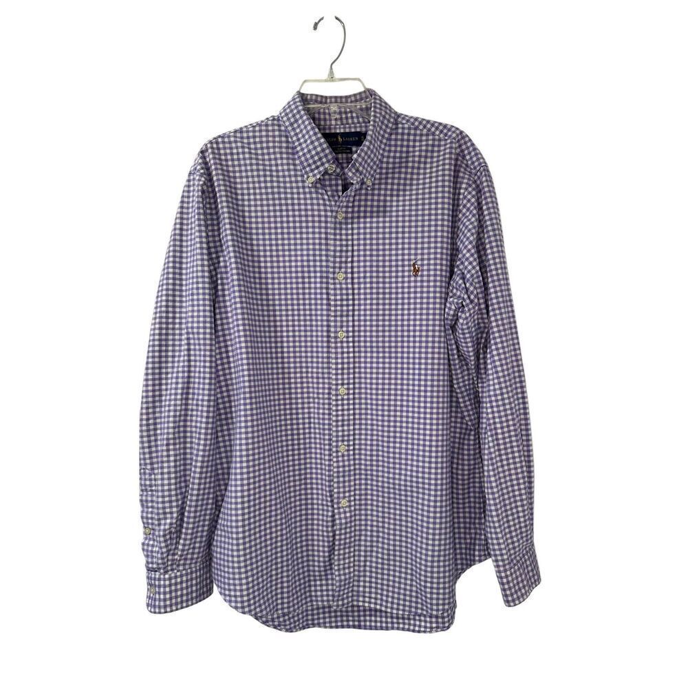 Ralph Lauren slim fit men’s purple white plaid button downshirt size XL #1-1894